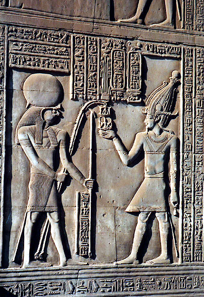 Kom Ombo, relief with Ptolemy VIII and Horus