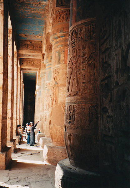 Medinet Habu, temple of Ramesses III, polychrome columns