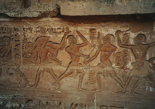 Medinet Habu, temple of Ramesses III, wrestling scene